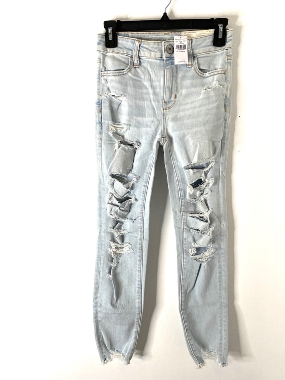 American Eagle Hi Rise Jegging Crop Jeans Icy Blue Distressed Stretch NWT